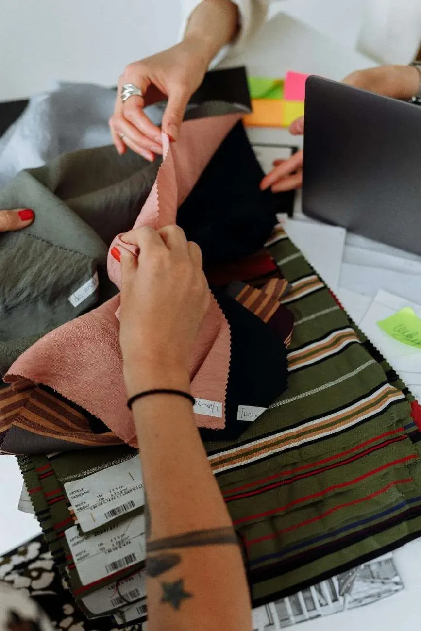 fabric swatches representing sourcing and manufacturing